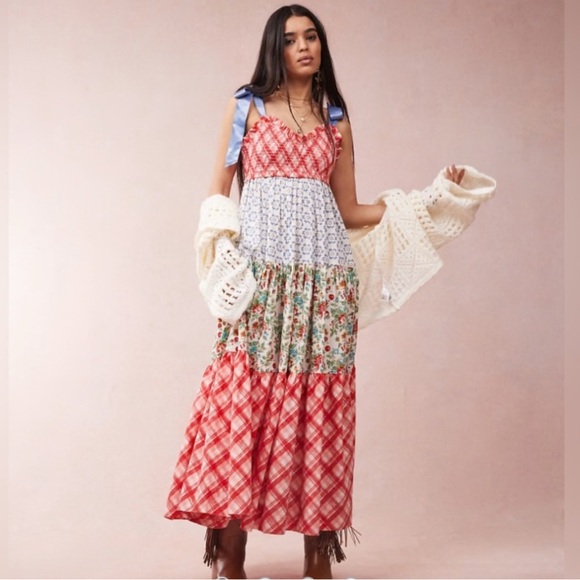 NWT Free People Bluebell Patchwork Maxi Dress in Cherry Combo - Picture 8 of 15